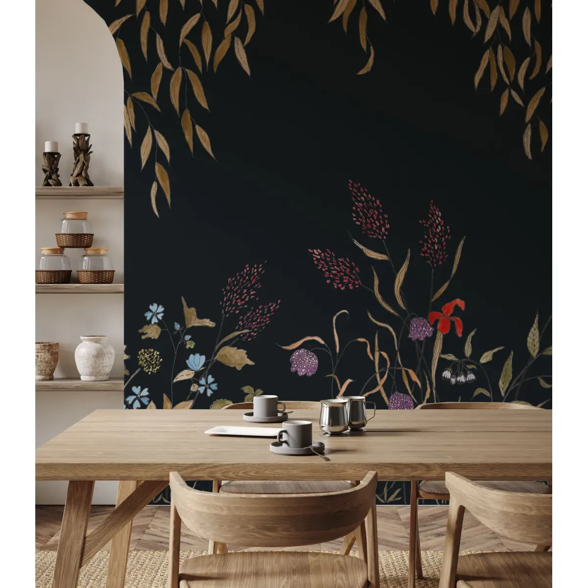 Papier peint panoramique sous la canopée bleu nuit 375x250cm