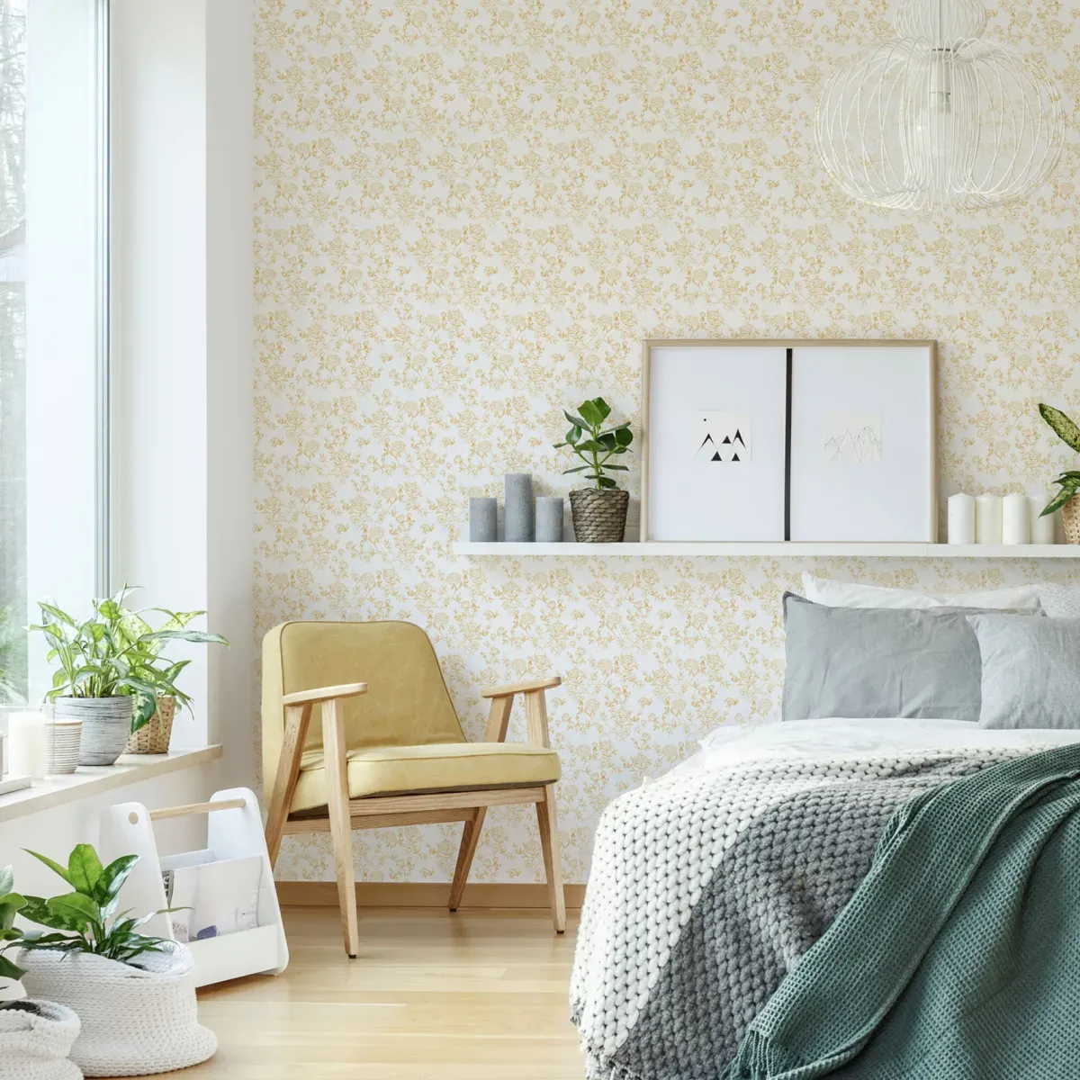 Papier peint panoramique pivoines jaune 150x250cm