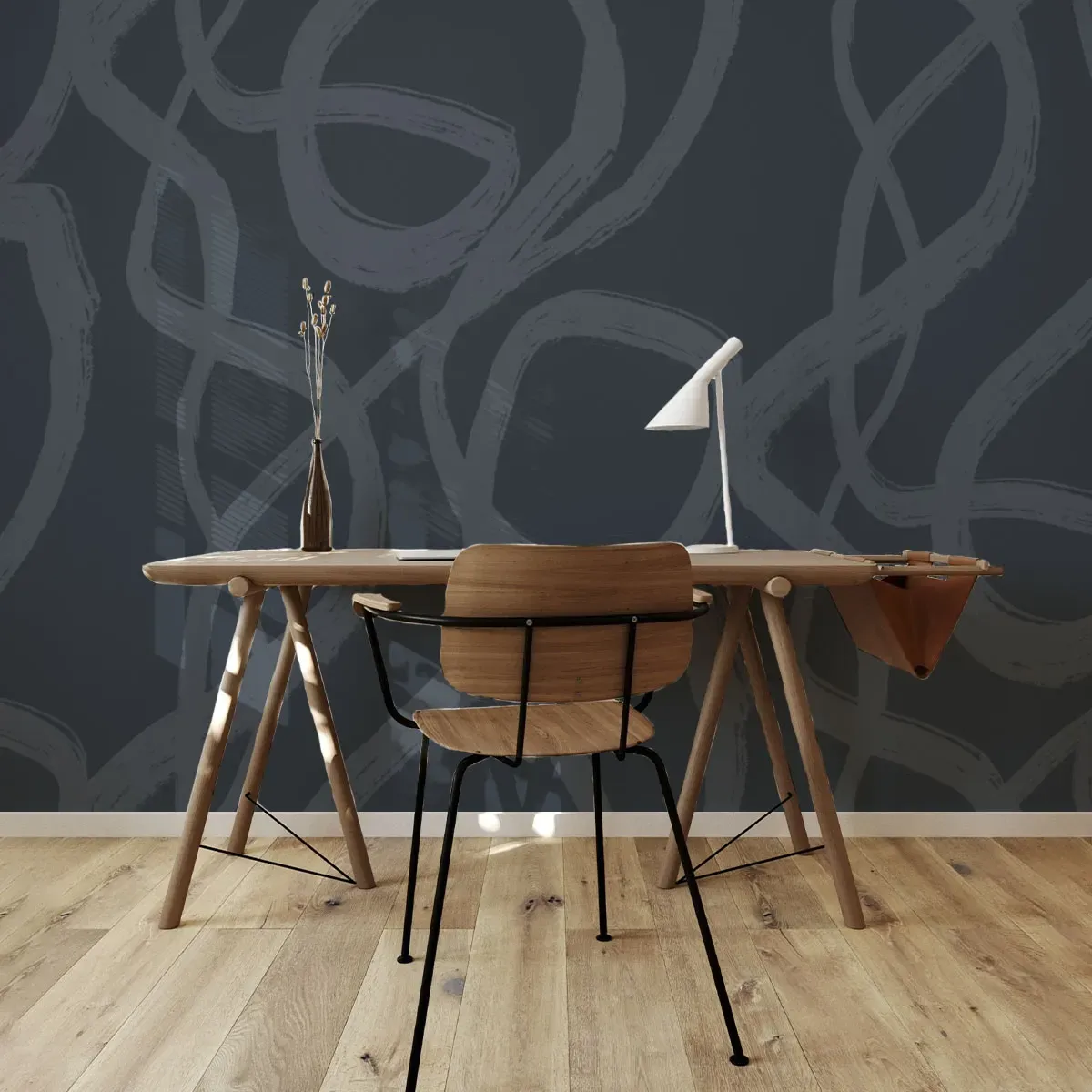 Papier peint panoramique art line gris foncé 375x250cm