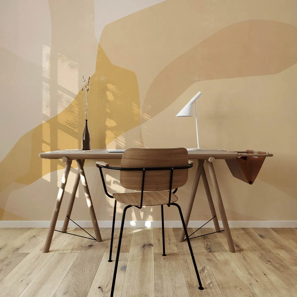 Papier peint panoramique paysage abstrait jaune 225x250cm