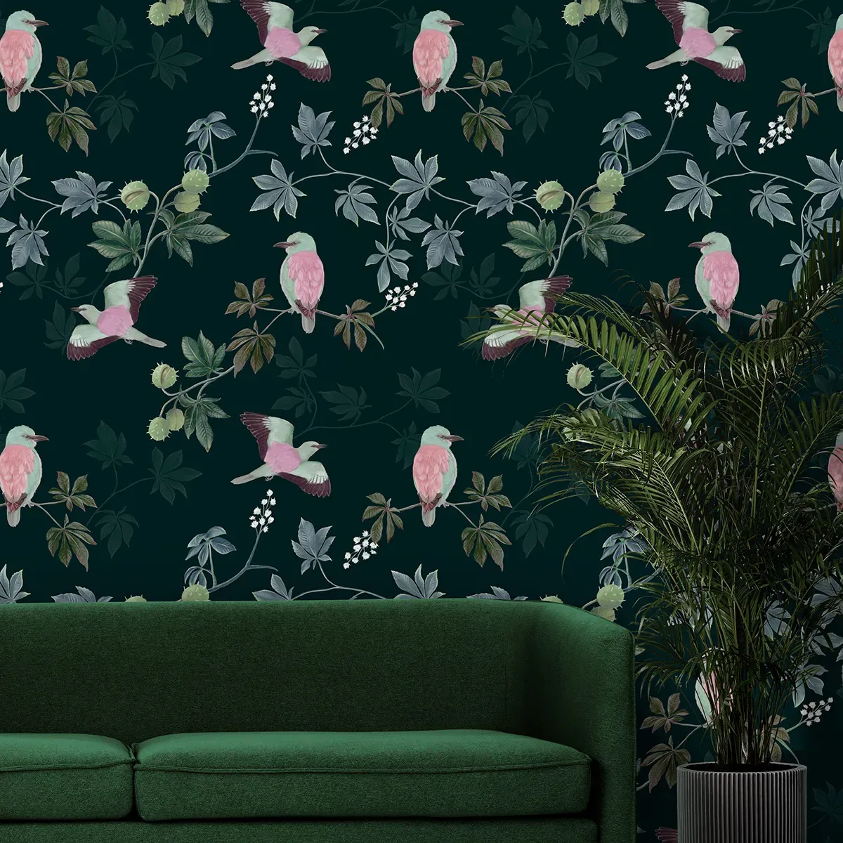 Papier peint panoramique motif marronniers vert 300x250cm