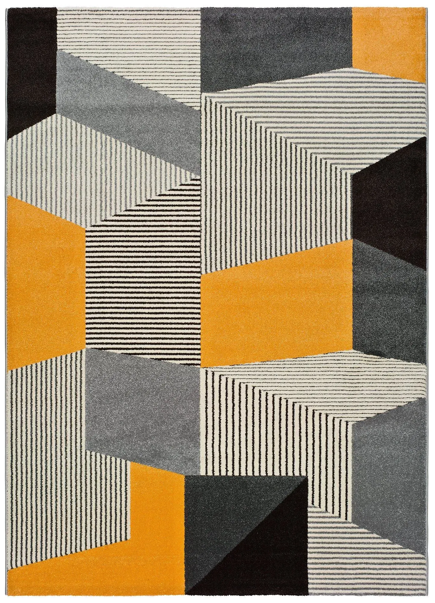 Tapis géométrique gris/noir/moutarde 160x230 cm