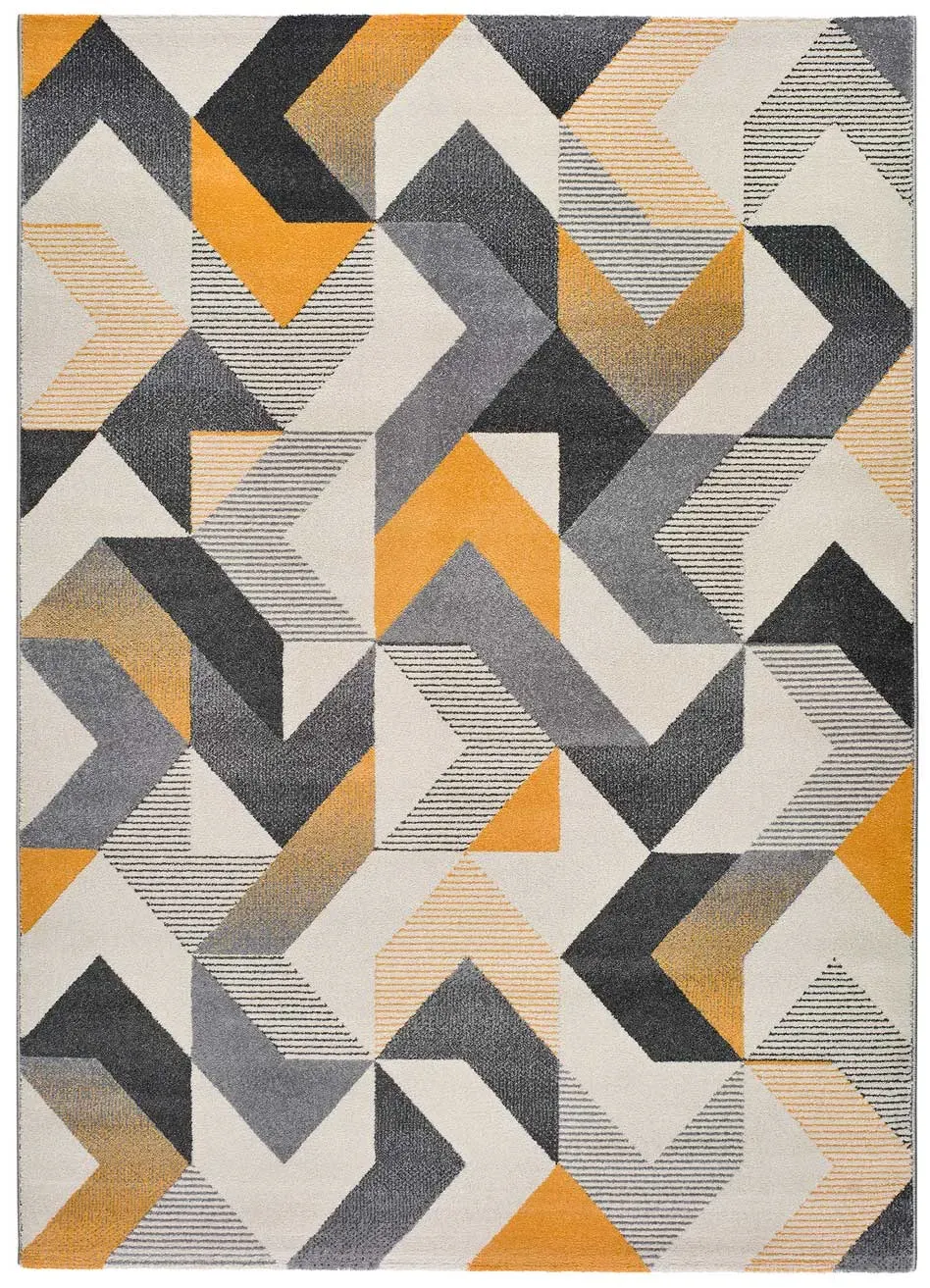 Tapis géométrique gris/moutarde/beige 140x200 cm