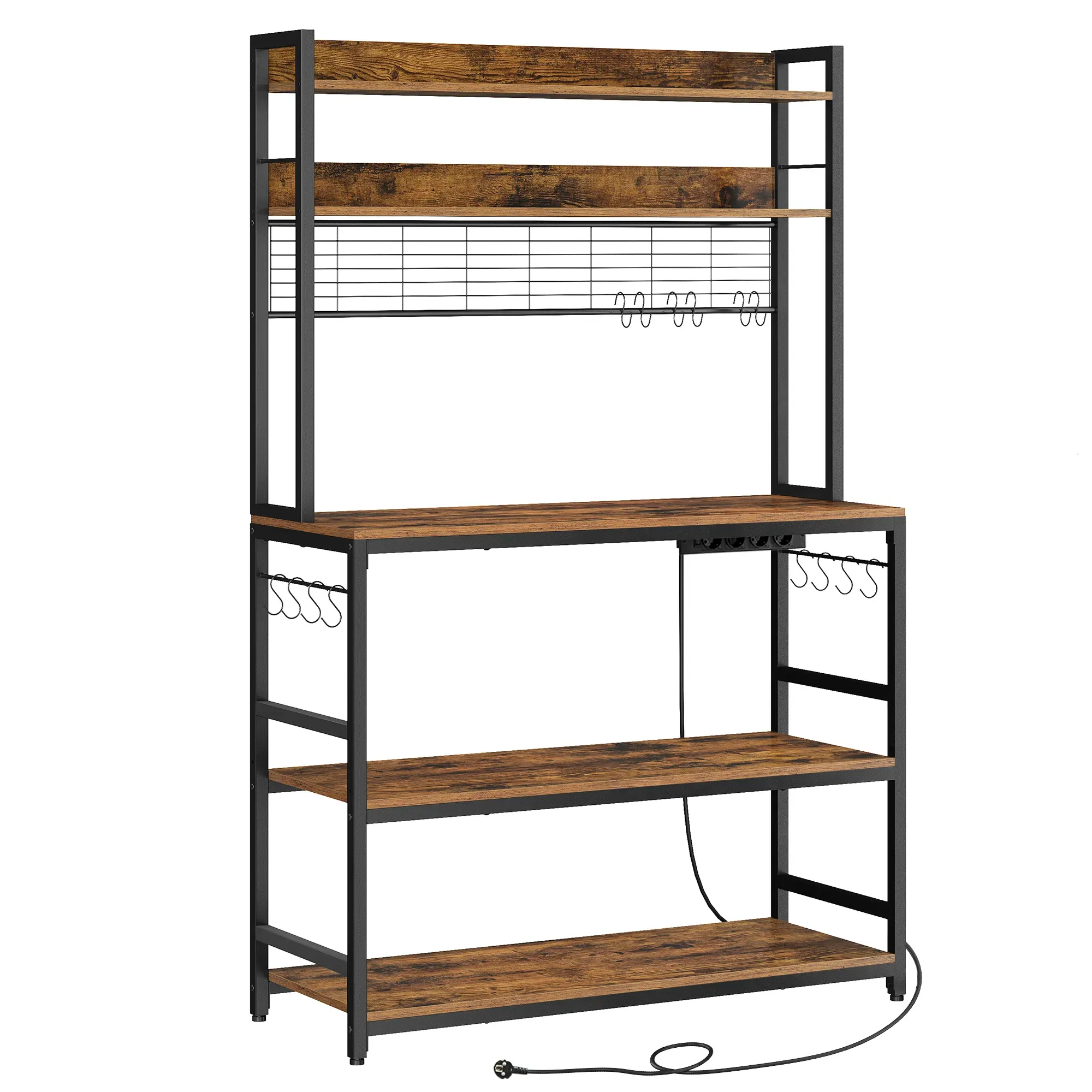 Étagère de cuisine avec multiprise avec panneau grillagé marron