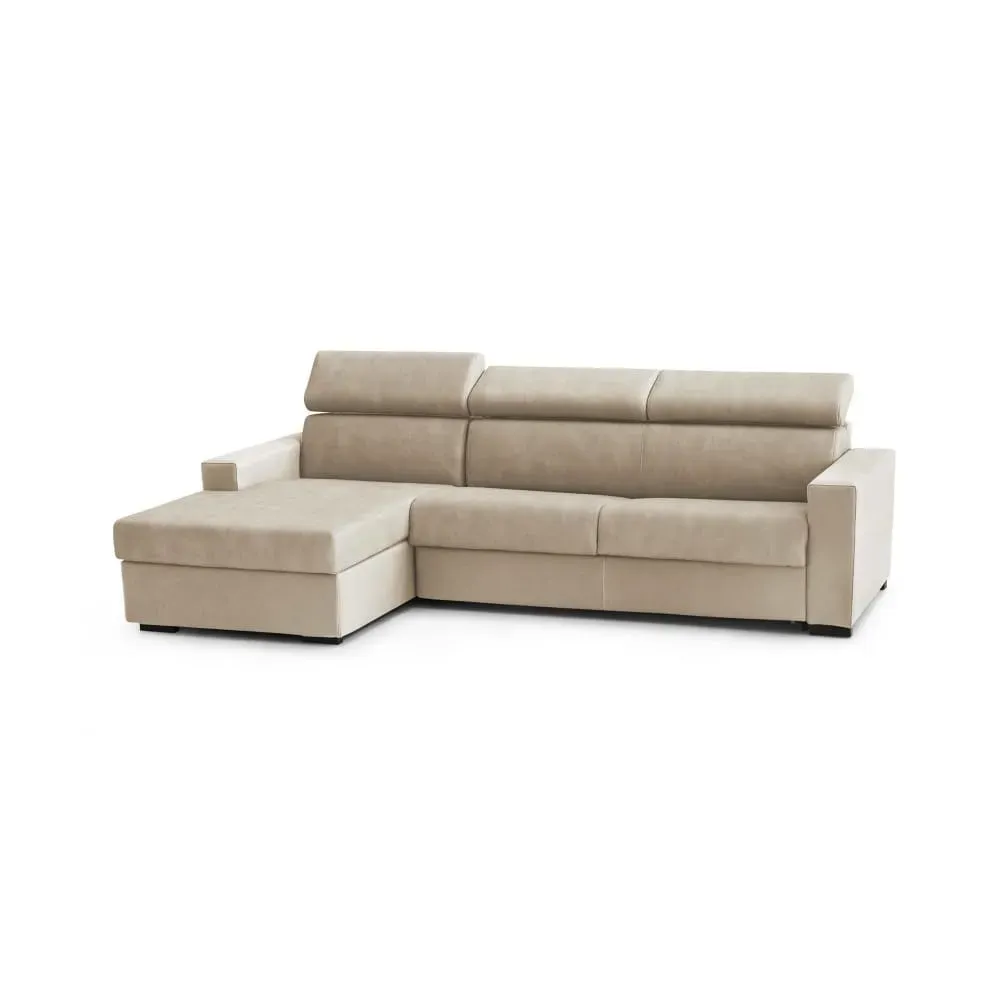 Canapé d'angle convertible en tissu beige 260x95h85 cm