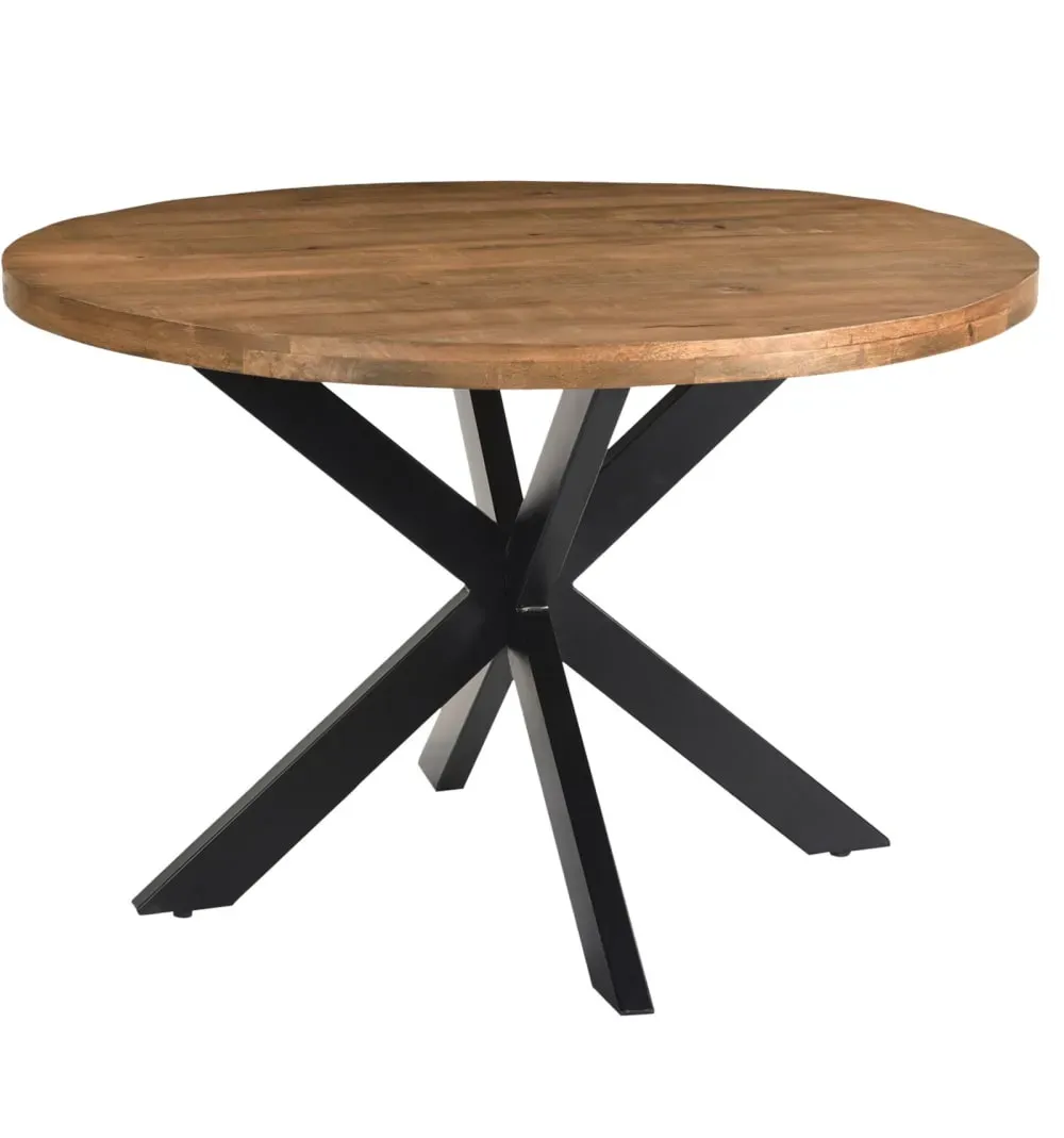Table à manger Ronde 4 personnes L120 cm Manguier et métal noir