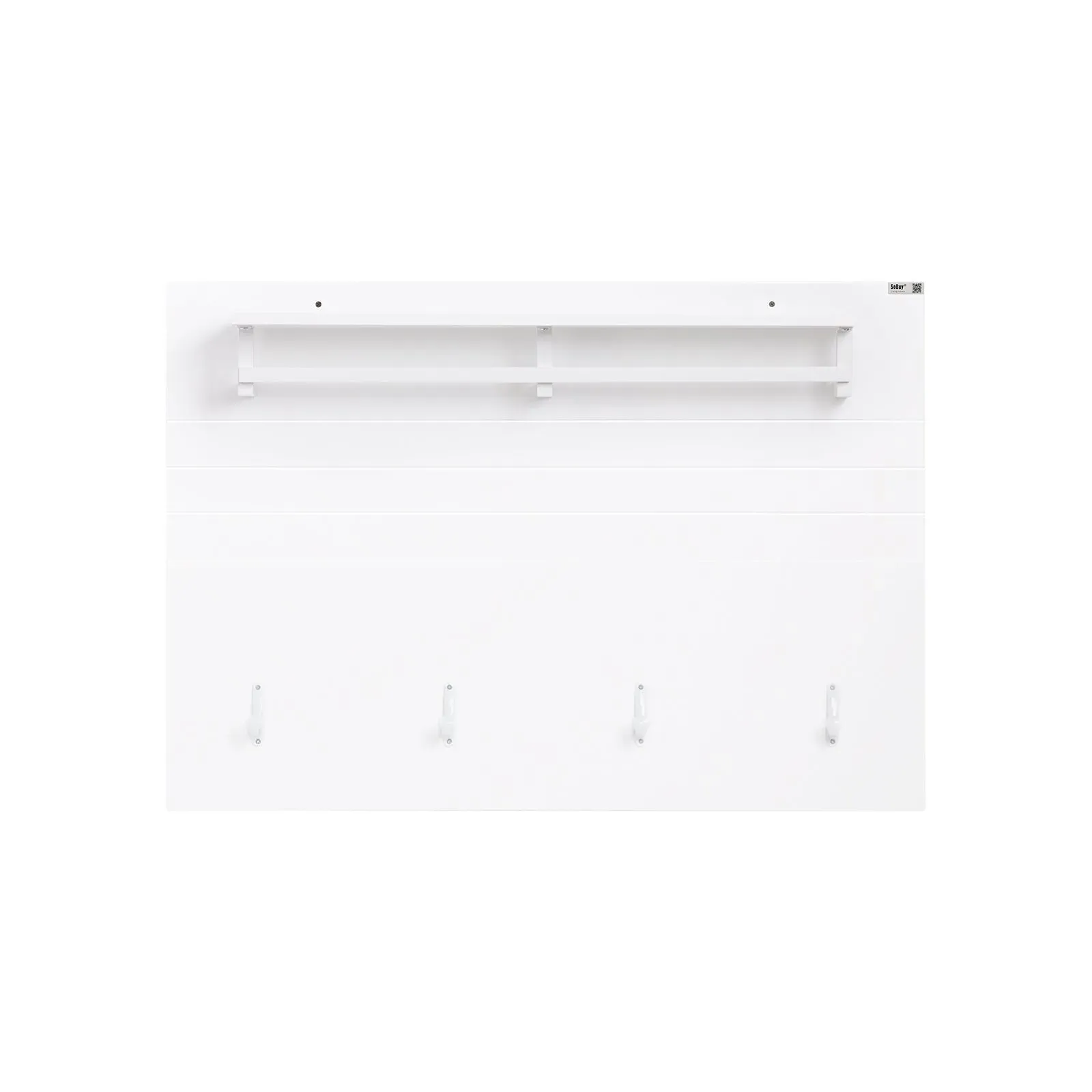 Porte-manteau mural effet bois blanc avec 4 crochets et 1 étagère