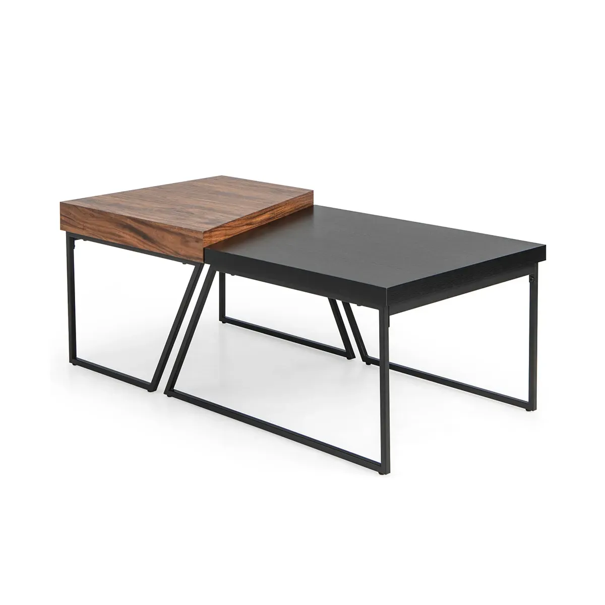 Tables basses de style industriel vintage gigogne noir 120x60x46cm