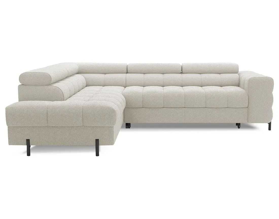 Canapé d'angle gauche convertible 5 places en tissu bouclette beige