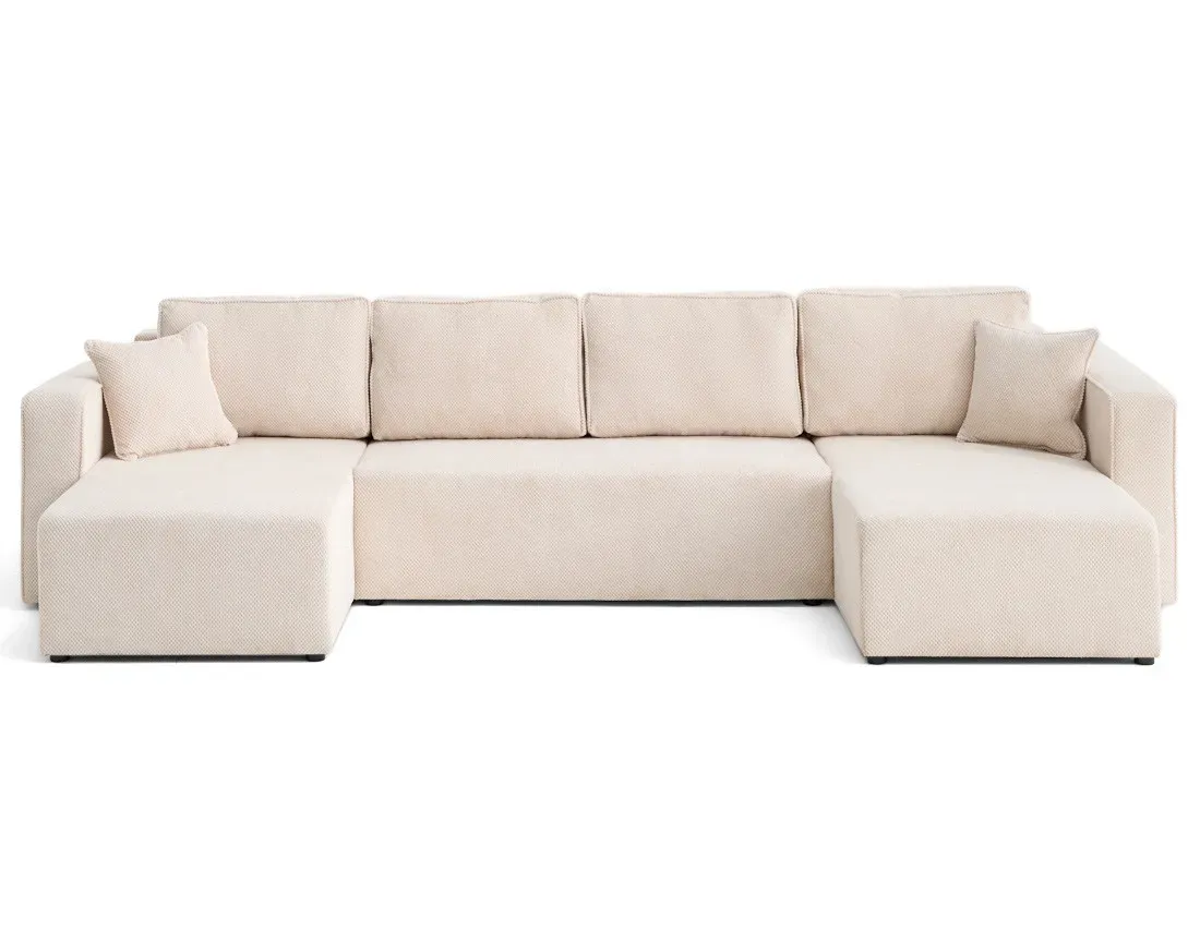 Canapé panoramique 7 places En U en Velours texturé Beige