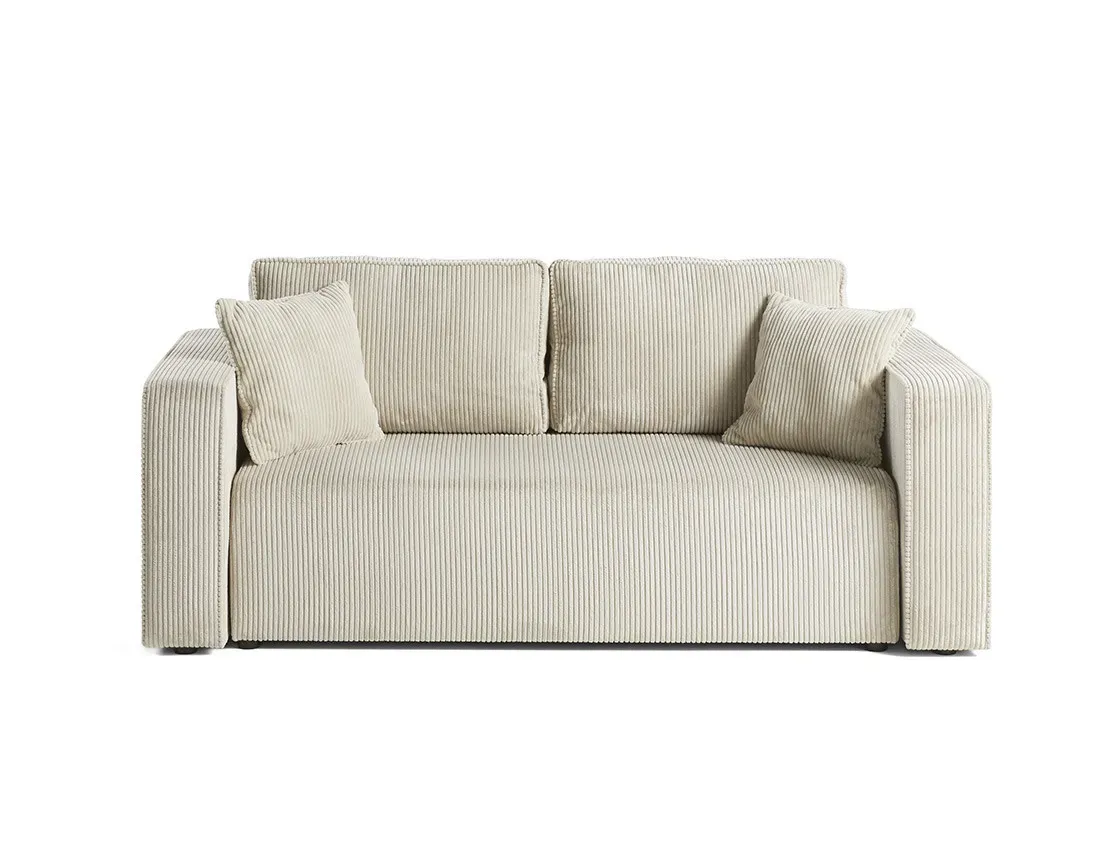 Canapé droit 2 places en velours côtelé beige