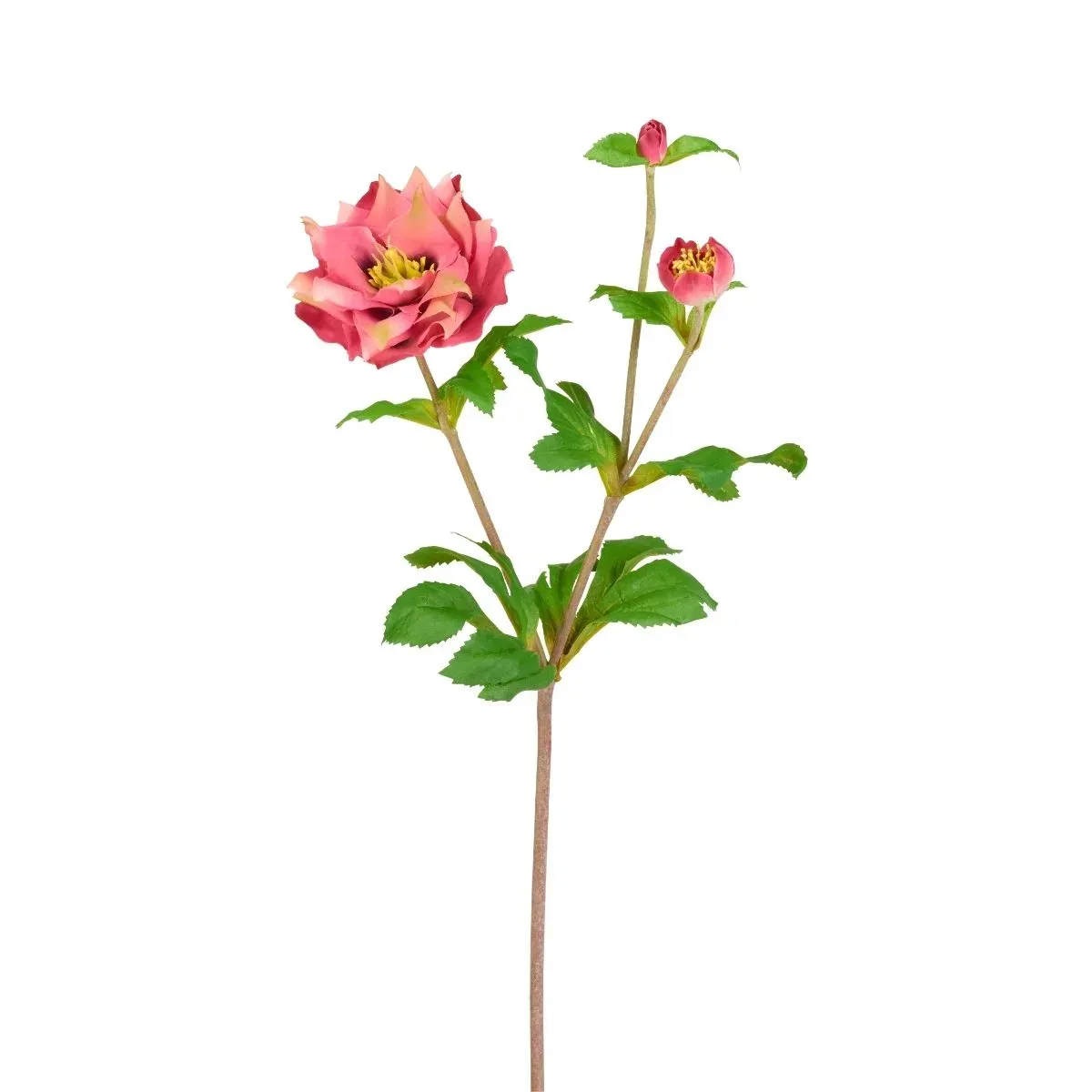 Tige de rose artificielle avec bourgeon rose et jaune H49