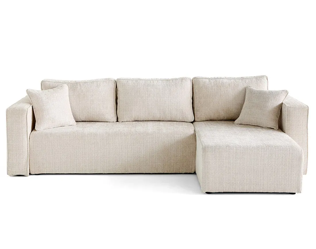 Canapé d'angle réversible 4 places en velours texturé beige