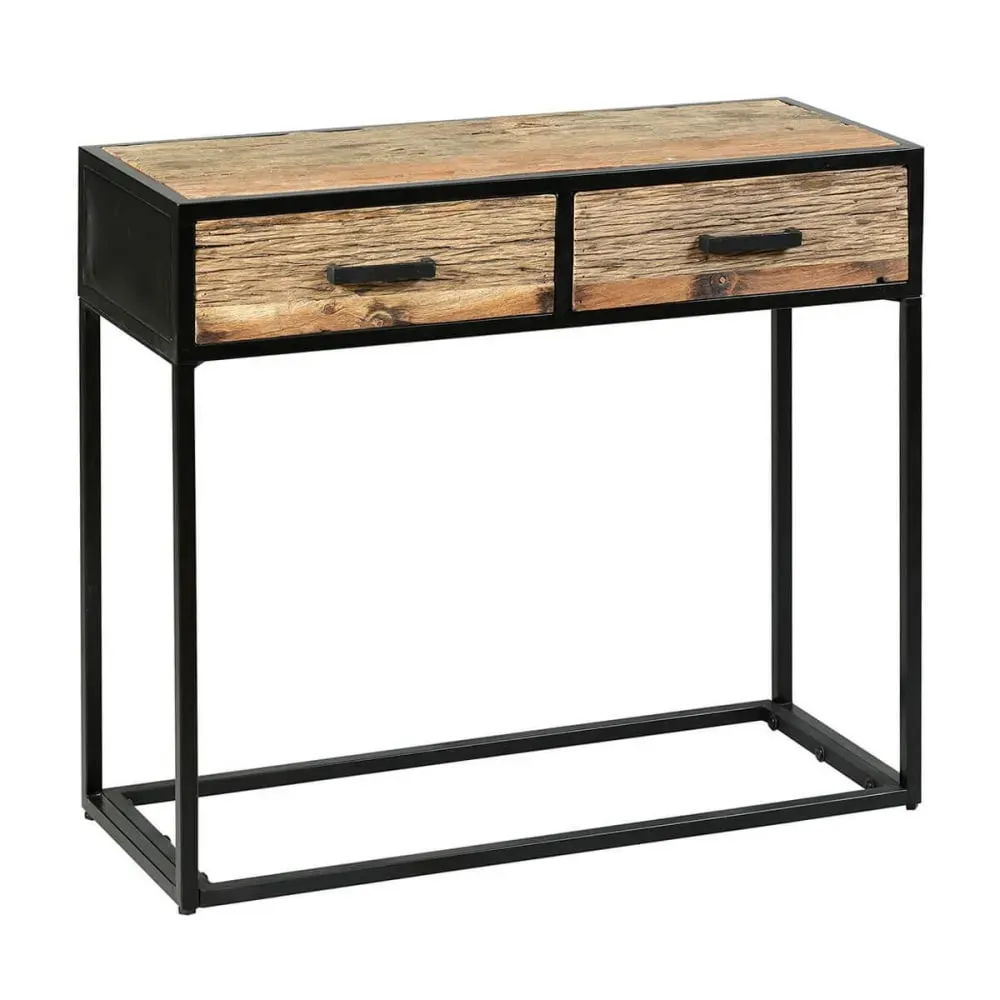 Console 2 tiroirs en teck recyclé et métal
