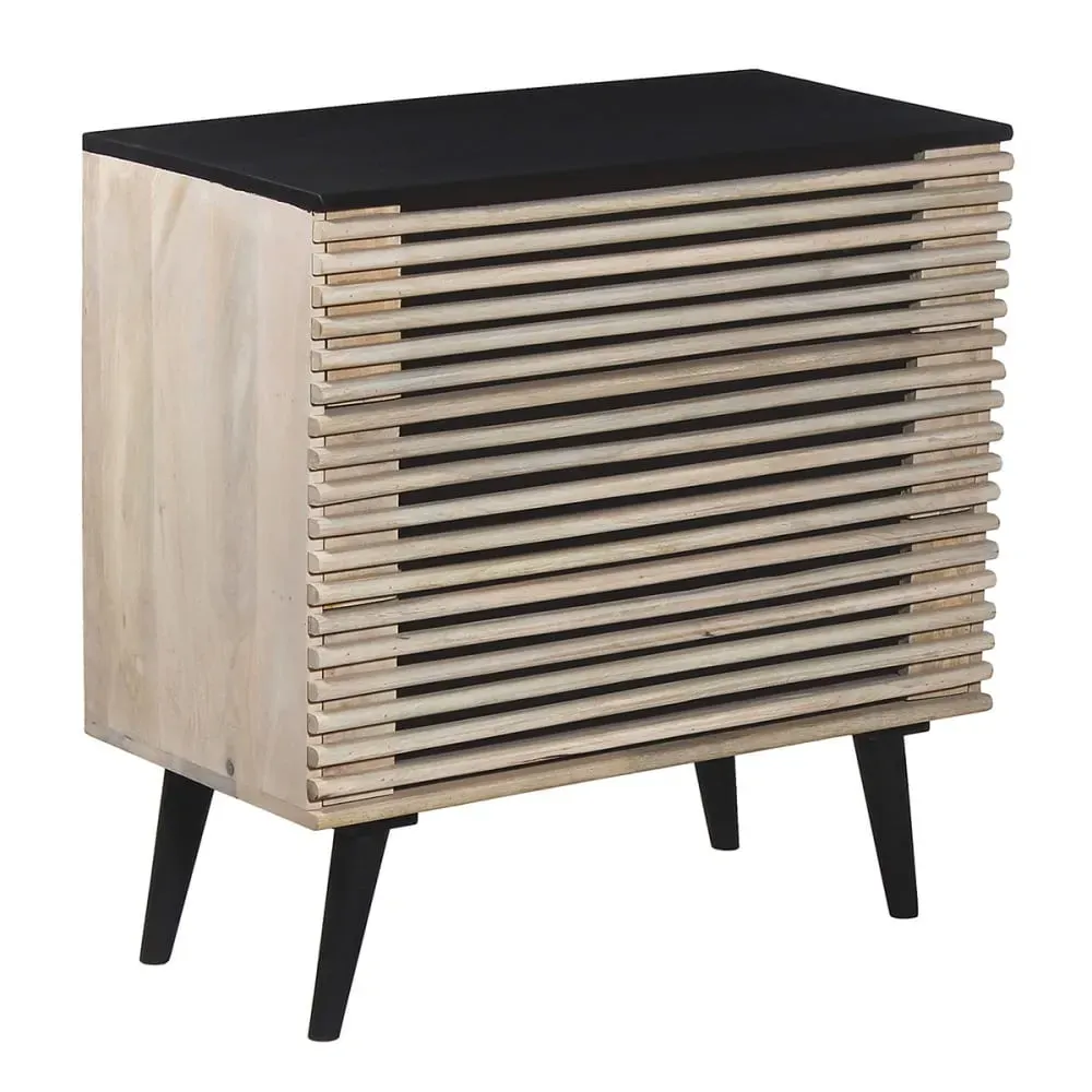 Commode  3 tiroirs en manguier massif et noir façades ajourées