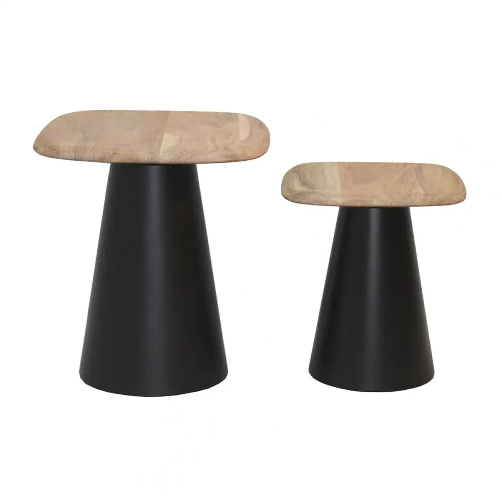 Lot  de 2 tables plateau en acacia pied en acier laqué noir