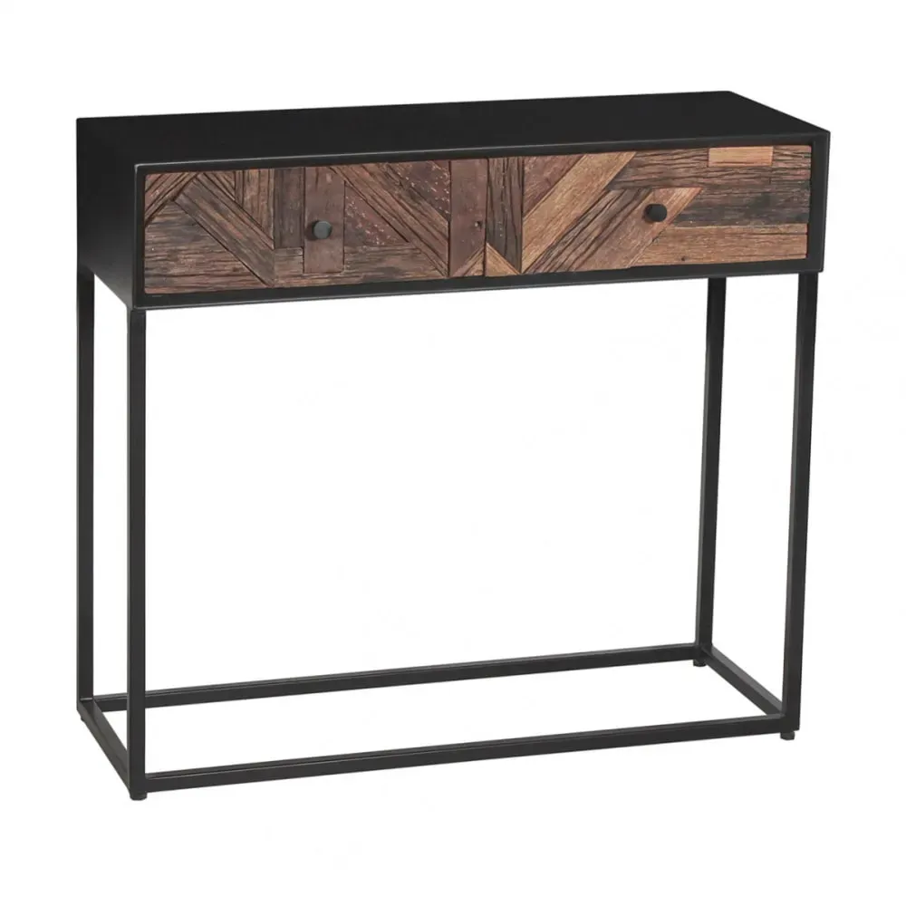 Console 2 tiroirs en métal noir et bois recyclé
