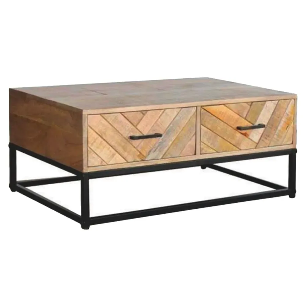 Table basse 2 tiroirs en manguier massif