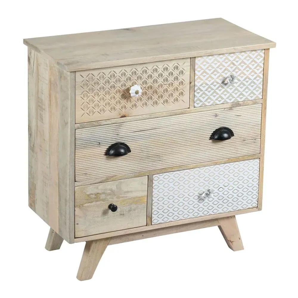 Commode  5 tiroirs en manguier massif clair