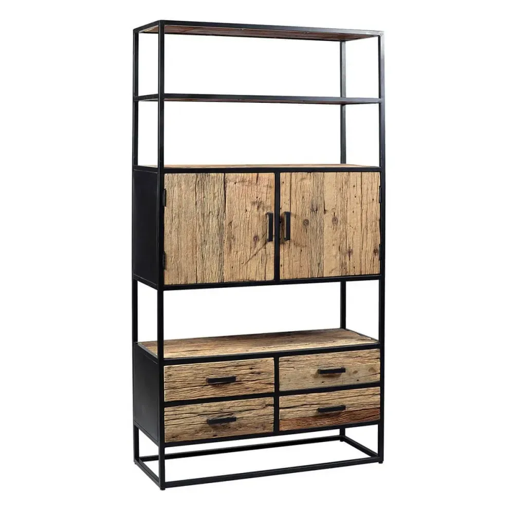 Vaisselier 2 portes 4 tiroirs en teck recyclé