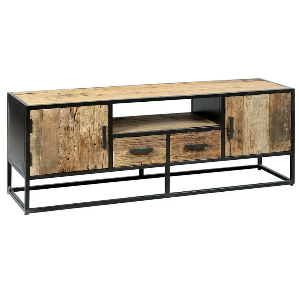 Meuble  tv 2 portes 2 tiroirs en teck recyclé