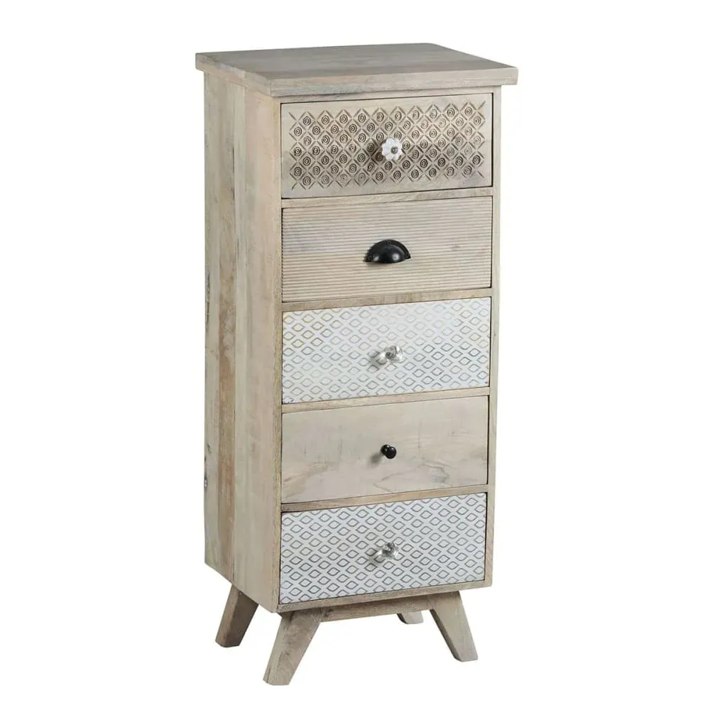 Chiffonnier 5 tiroirs en manguier massif clair