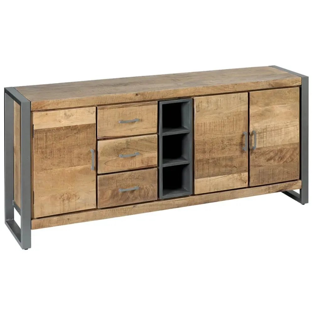 Buffet 3 portes 3 tiroirs bois et acier patiné