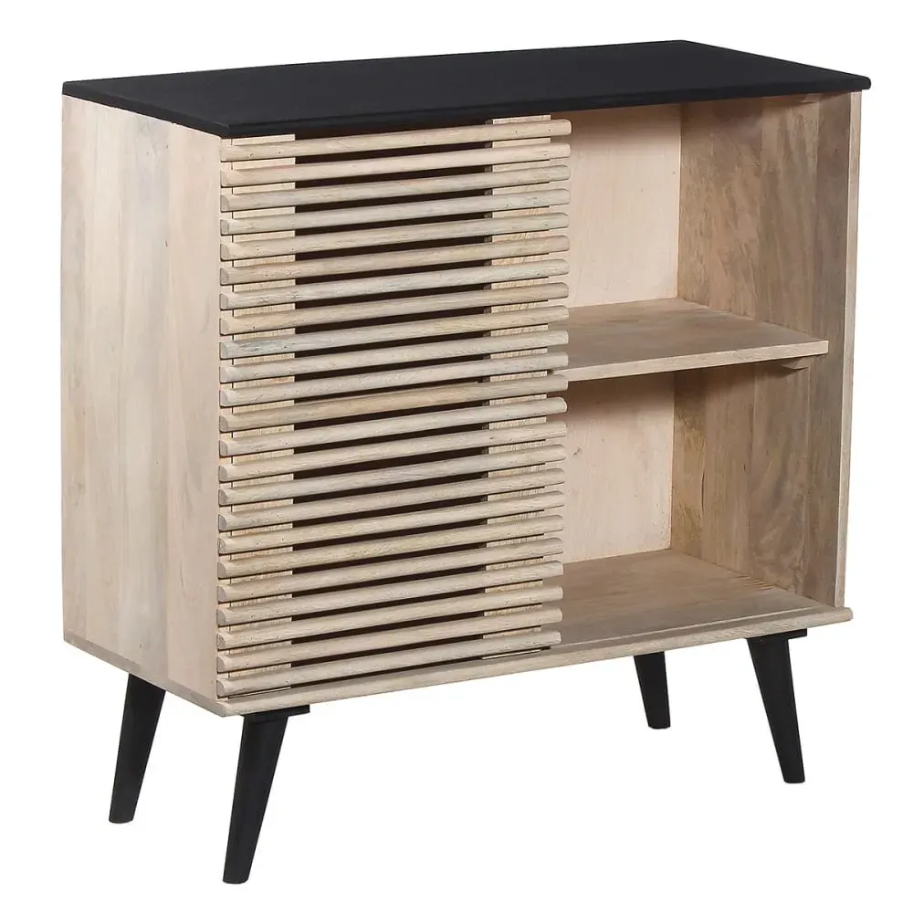 Meuble  d'entrée en manguier massif et noir façade ajourée coulissante