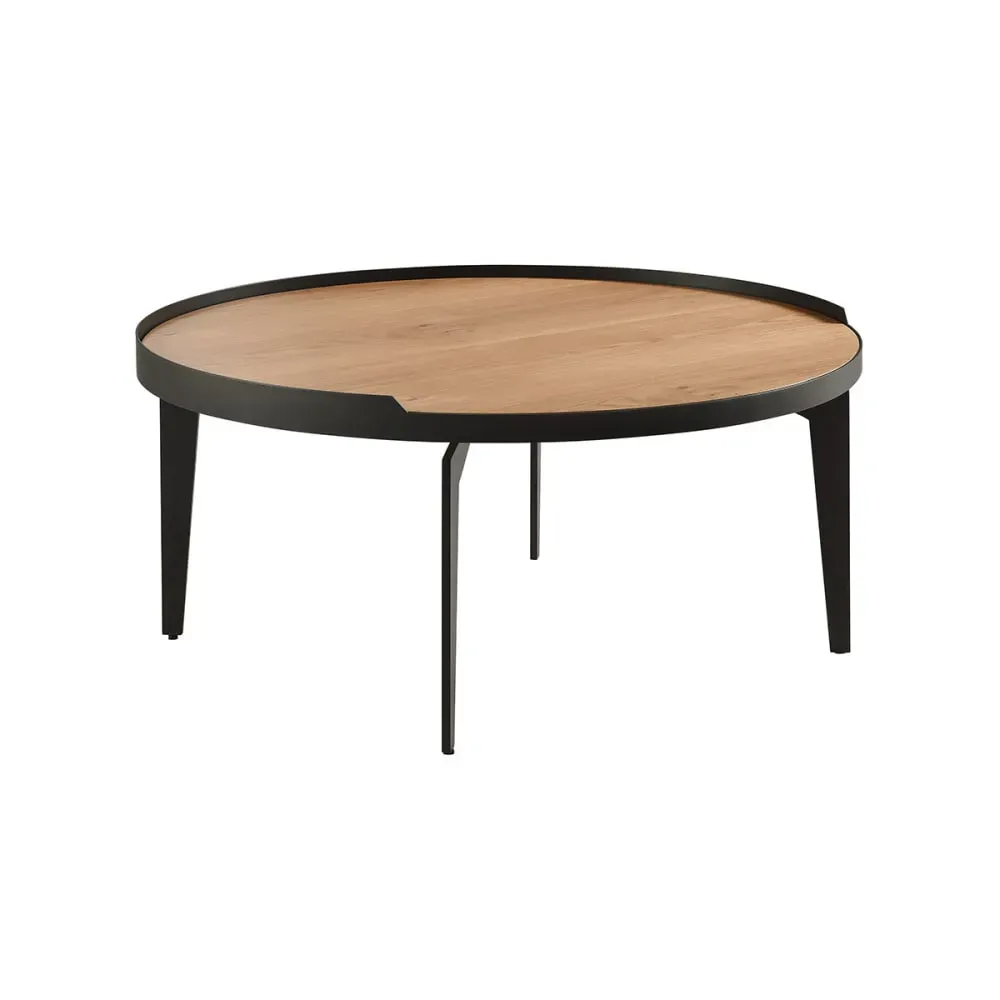 Table  basse plaquée chêne cadre métal gris antrhacite