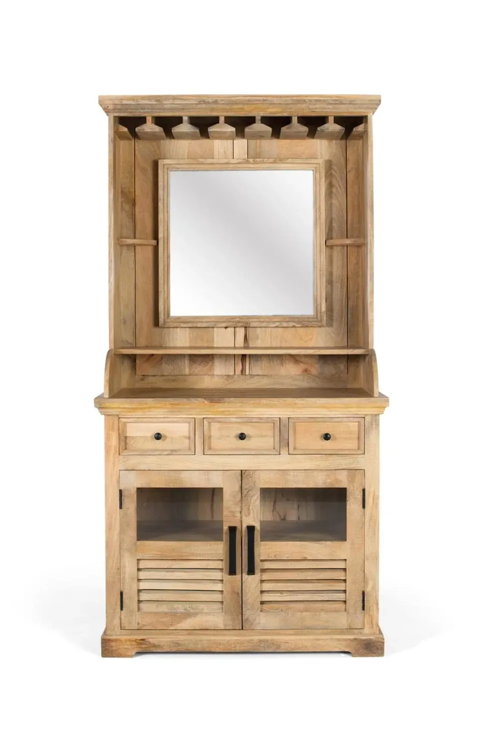 Casier à vin en bois de manguier avec miroir central