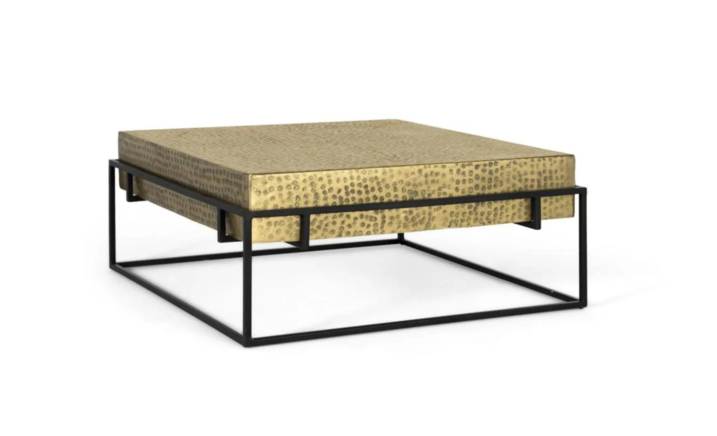 Table basse carrée avec structure en fer doré