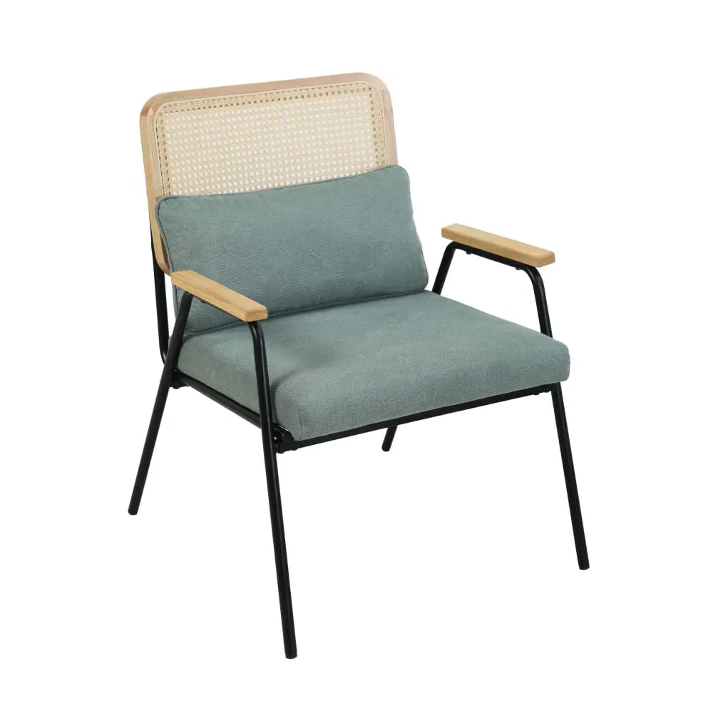 Fauteuil relax en acier, rotin synthétique et tissu vert