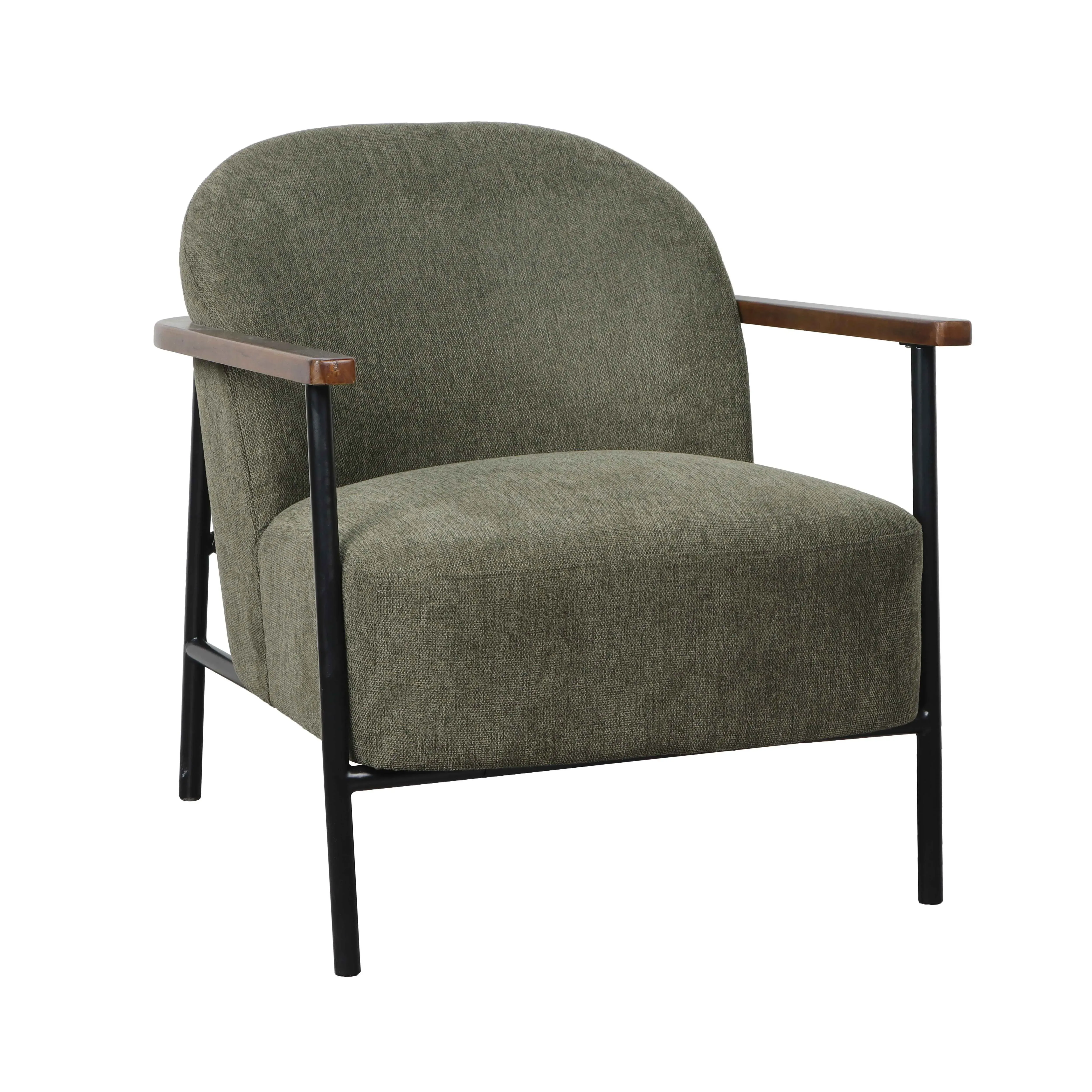 Fauteuil relax en acier, bois et tissu vert foncé