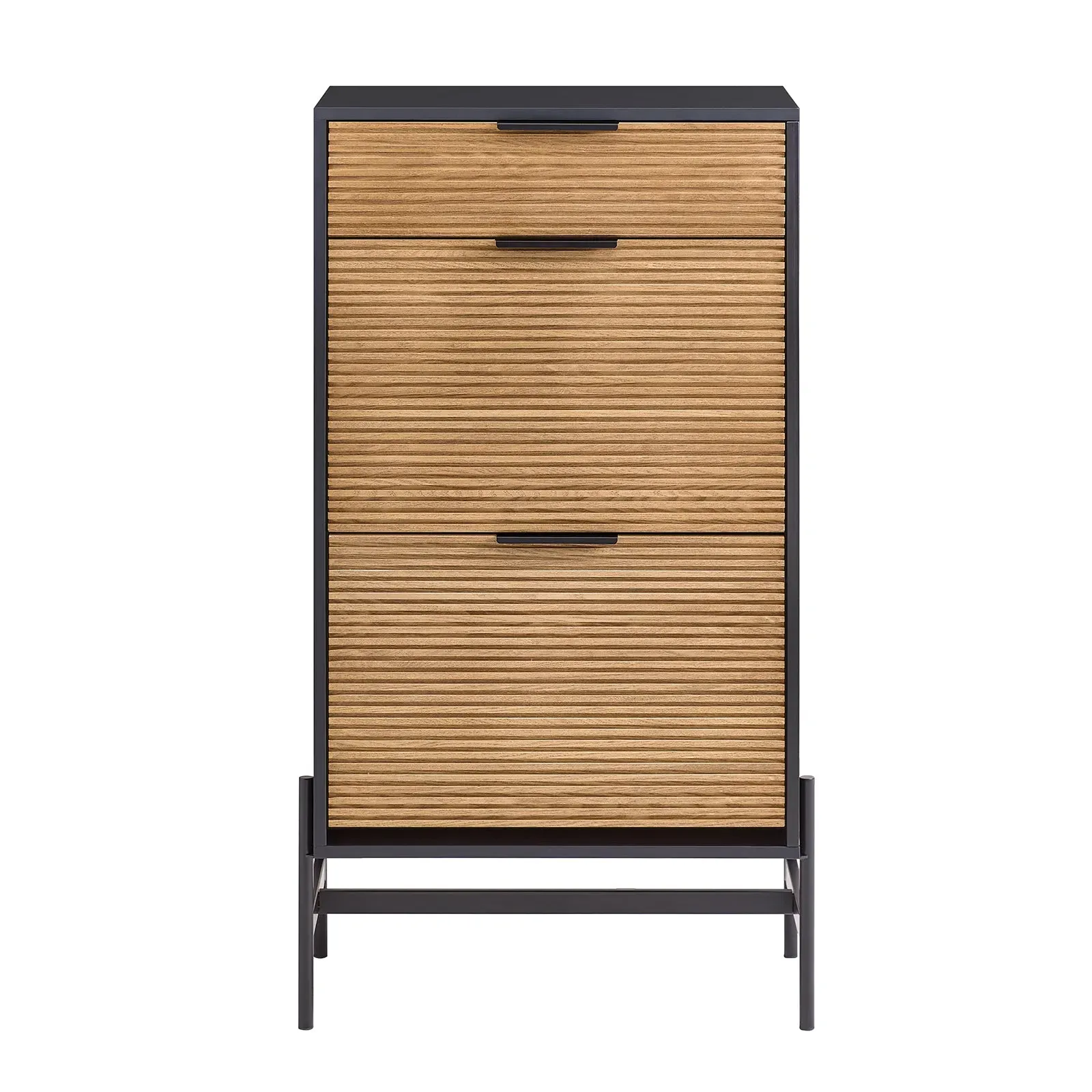 Meuble à chaussures effet bois noir avec 1 tiroir et 2 abattants