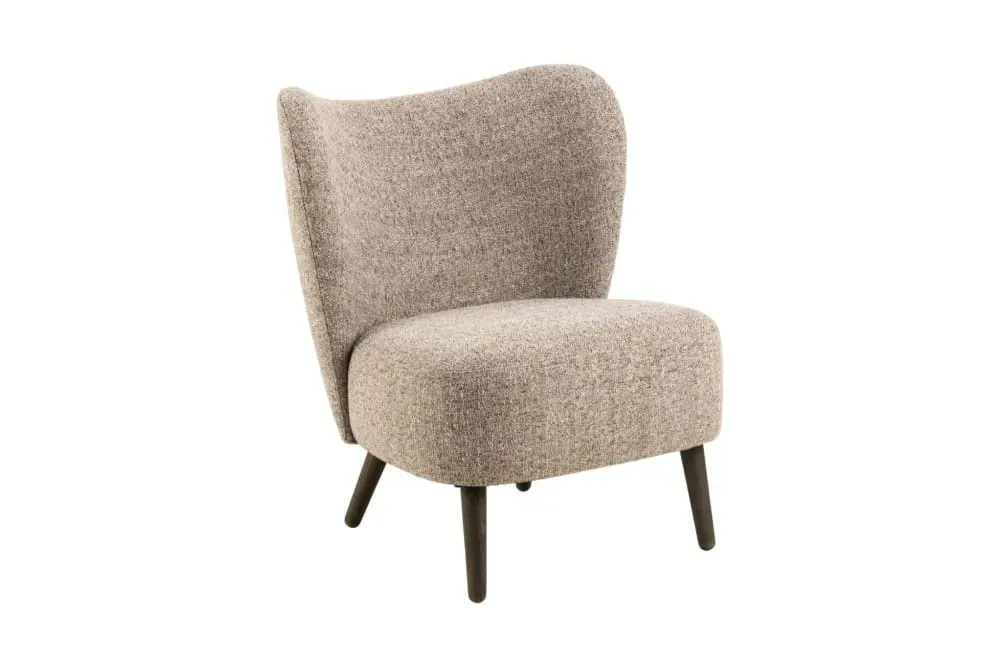 Fauteuil en tissu chiné crème et pieds en bois
