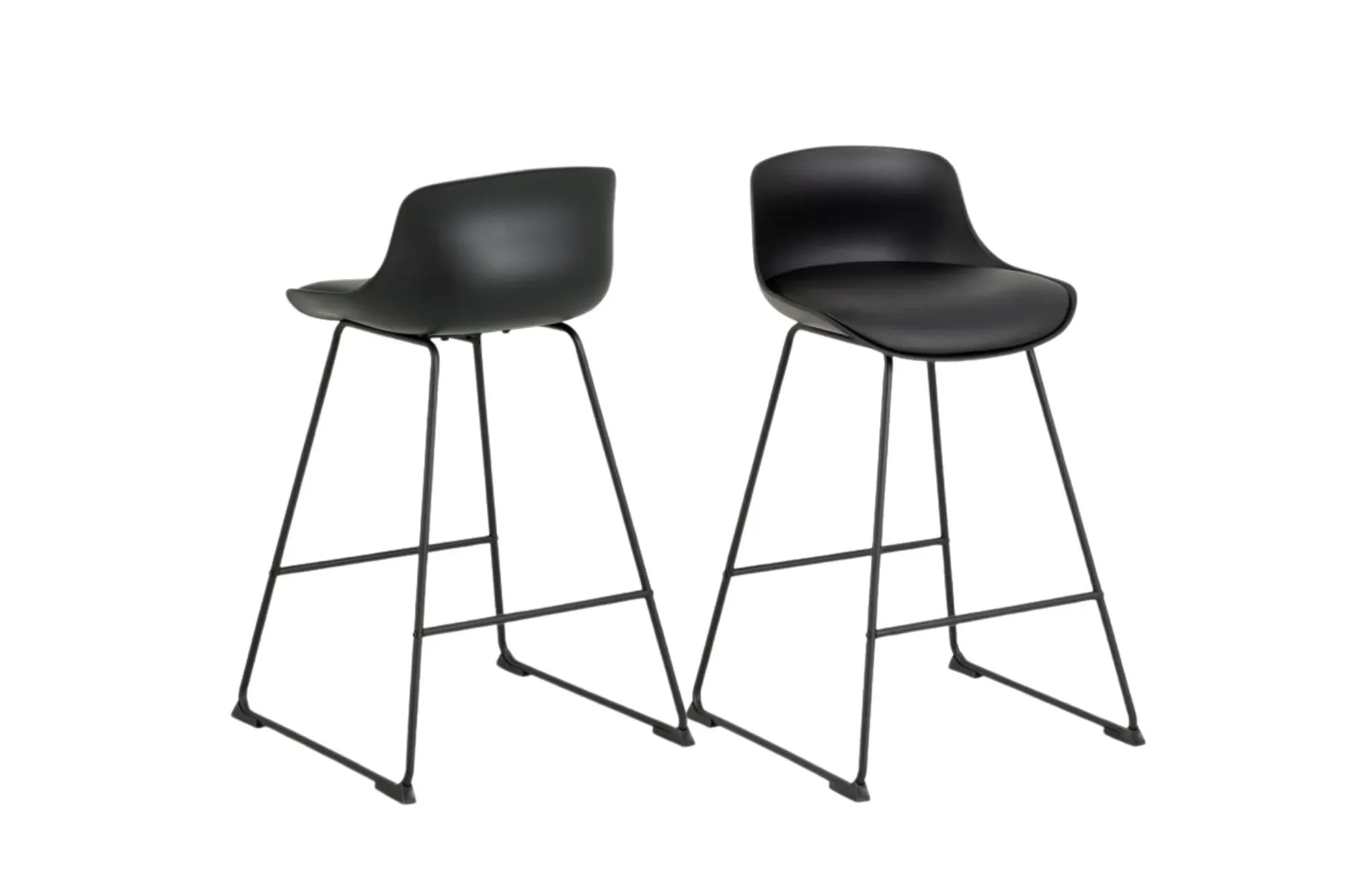 Lot de 2 tabourets de bar bas en métal et simili noir