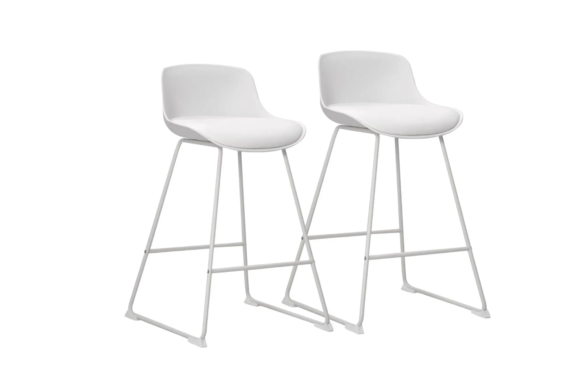 Lot de 2 tabourets de bar bas en métal et simili blanc
