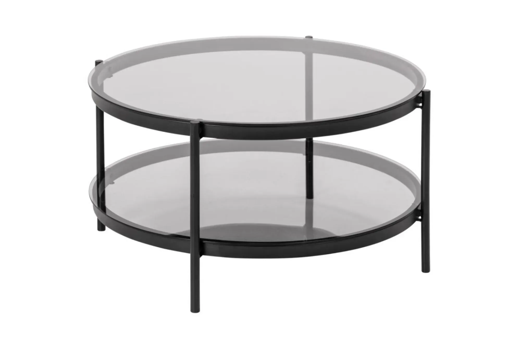 Table basse ronde en verre et métal noir