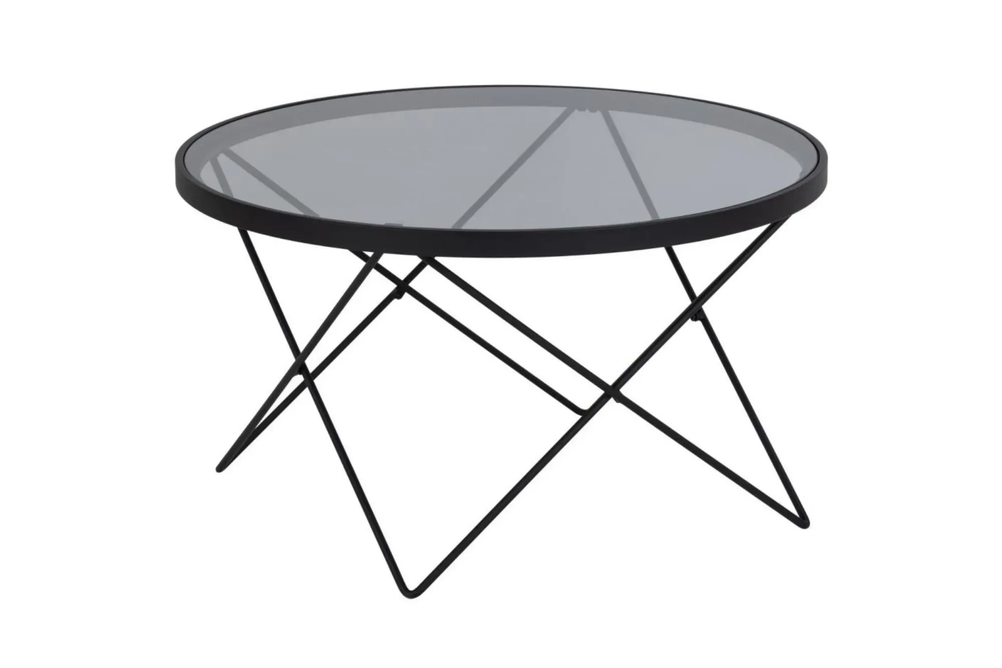 Table basse ronde en verre et métal noir D80