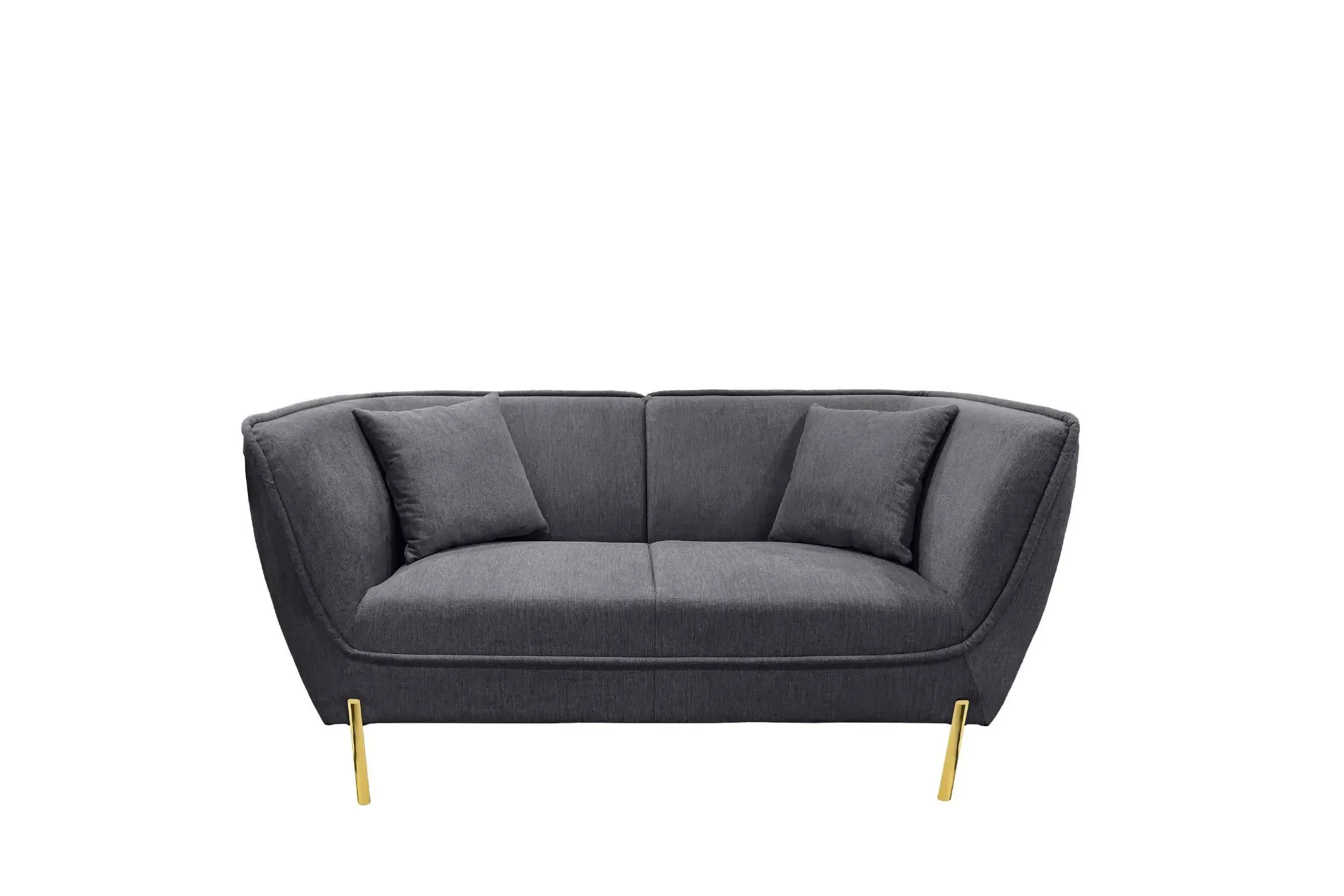 Canapé droit 2 places tissu gris et piétement doré