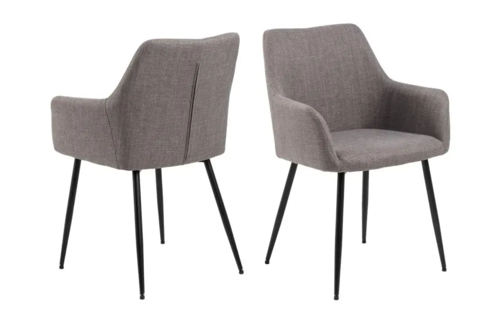 Lot de 2 chaises de salle à manger à accoudoirs en tissu gris