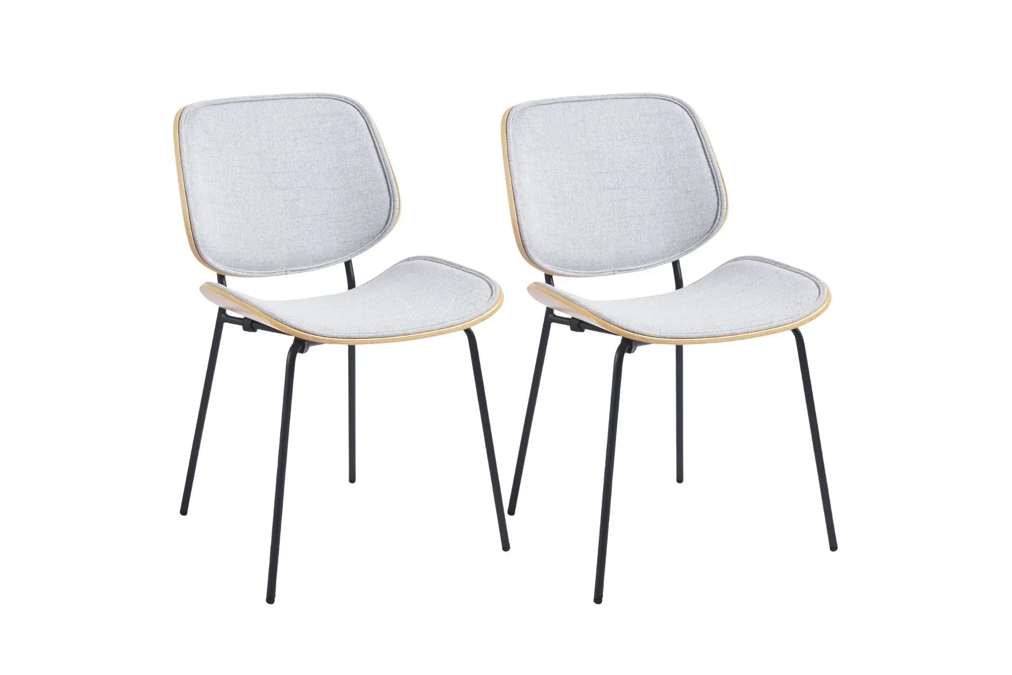 Lot de 2 chaises rétro en chêne et tissu gris clair