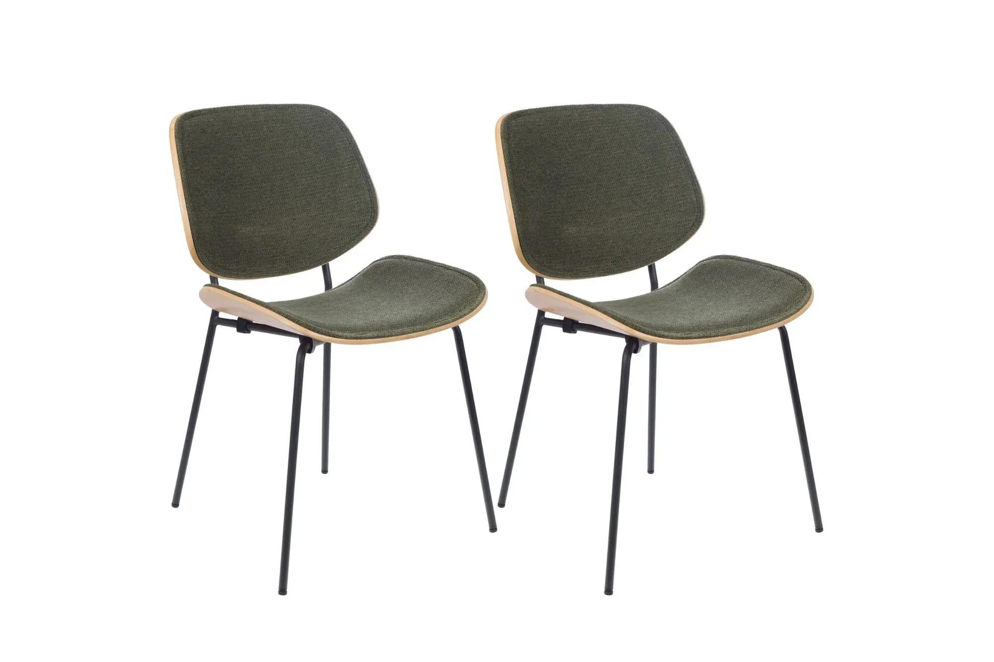 Lot de 2 chaises rétro en chêne et tissu vert