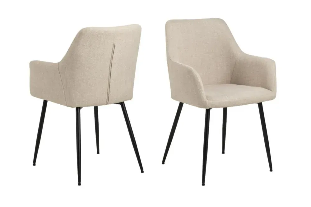 Lot de 2 chaises de salle à manger à accoudoirs en tissu beige
