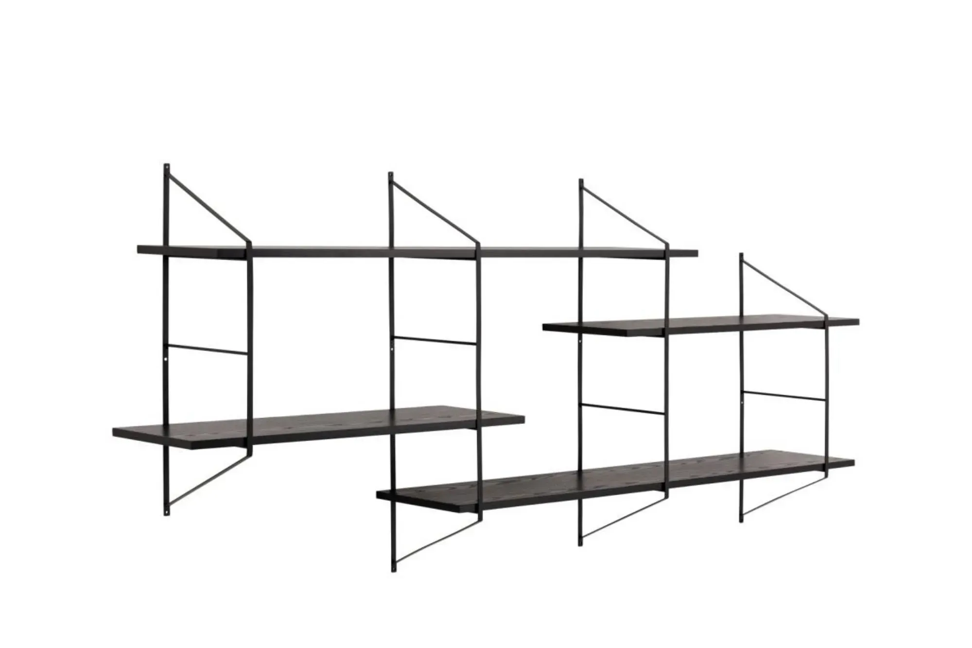 Étagère murale en métal et 4 tablettes en bois noir cendré