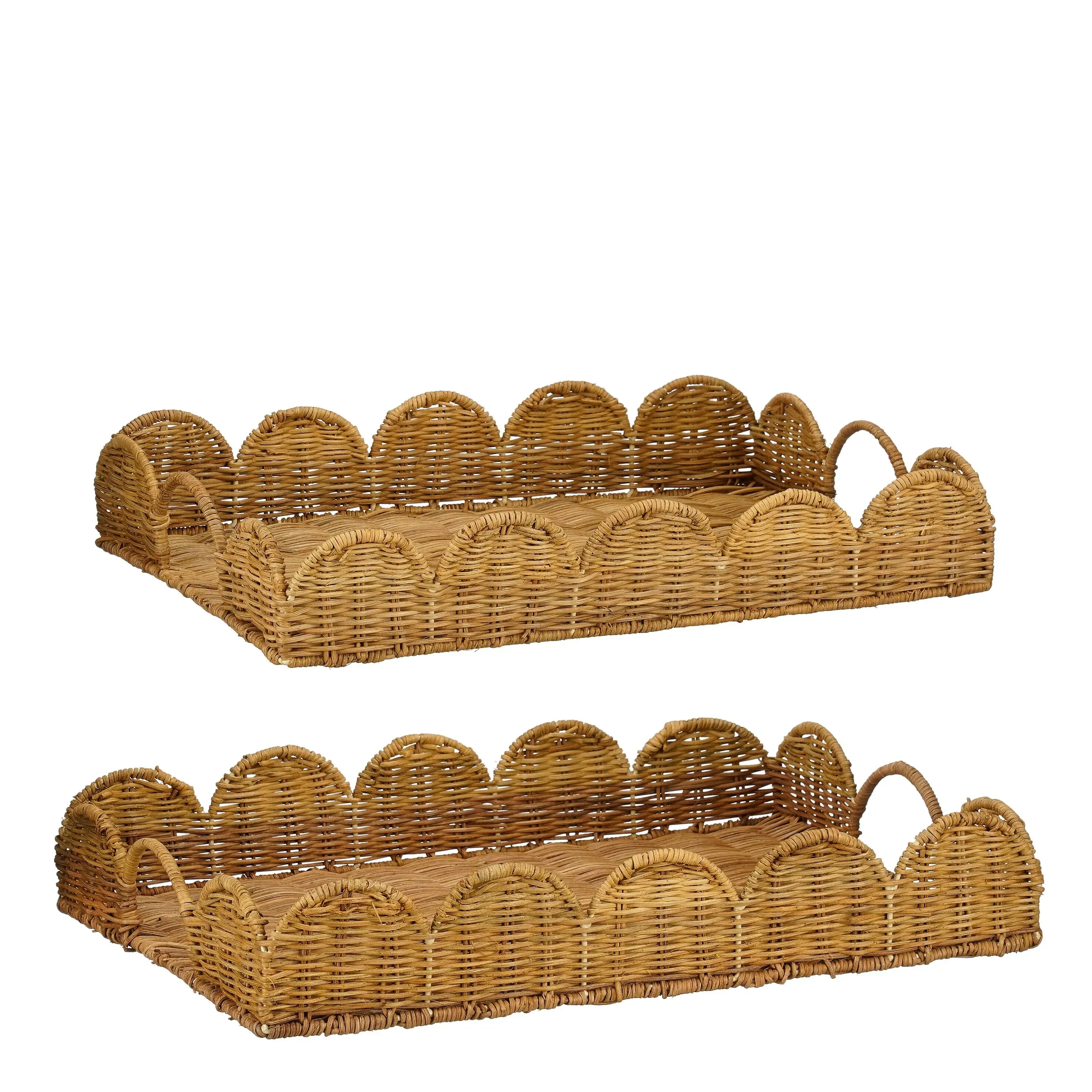 Lot de 2 plateaus en rotin marron 50x35