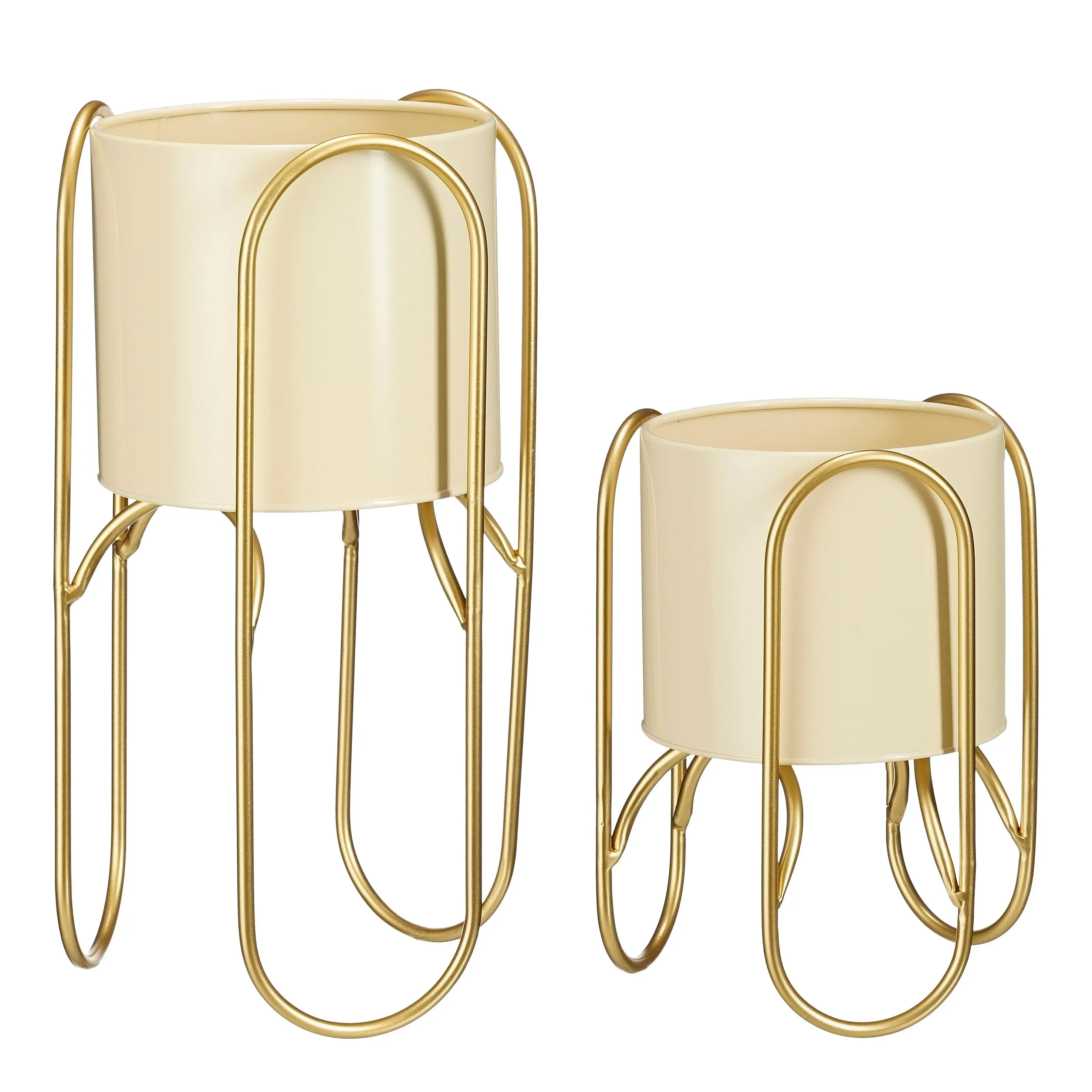 Lot de 2 cache-pots sur pied en métal jaune clair et doré H45