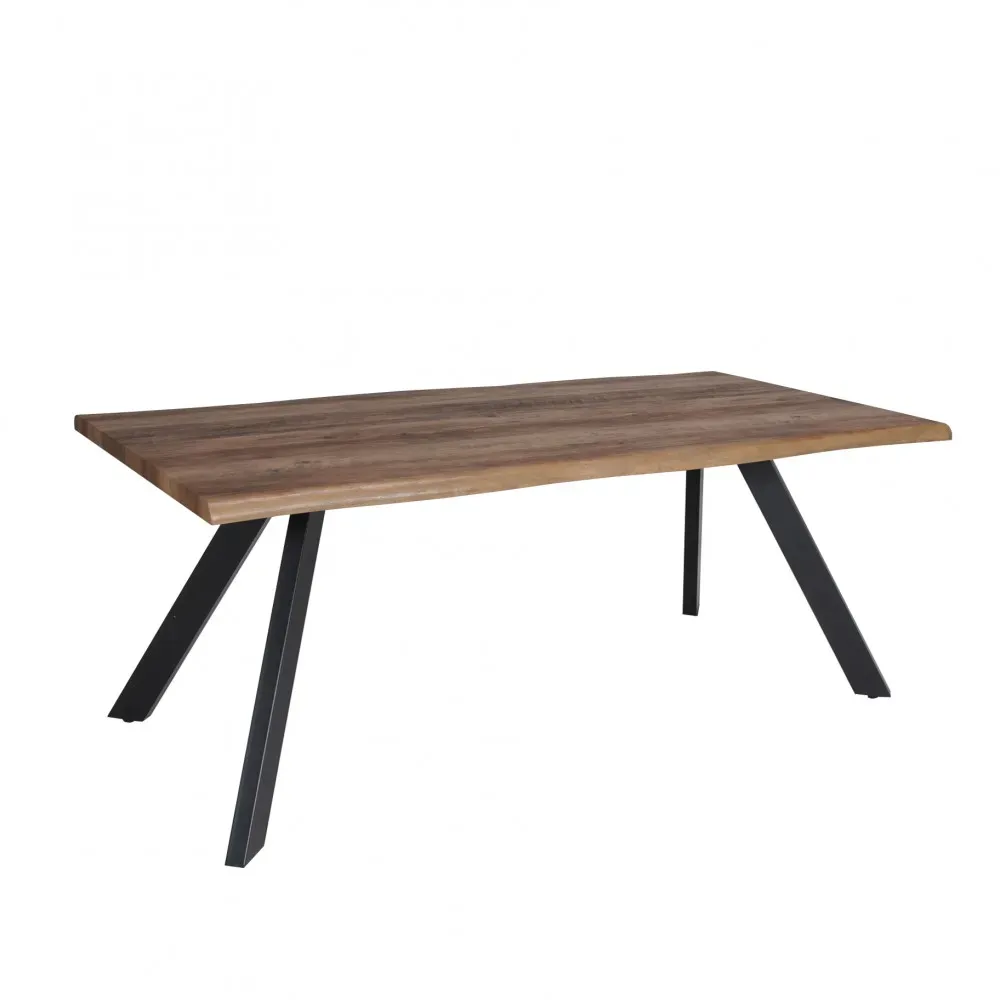 Table à manger plateau en décor chêne et piétement métal, L 180