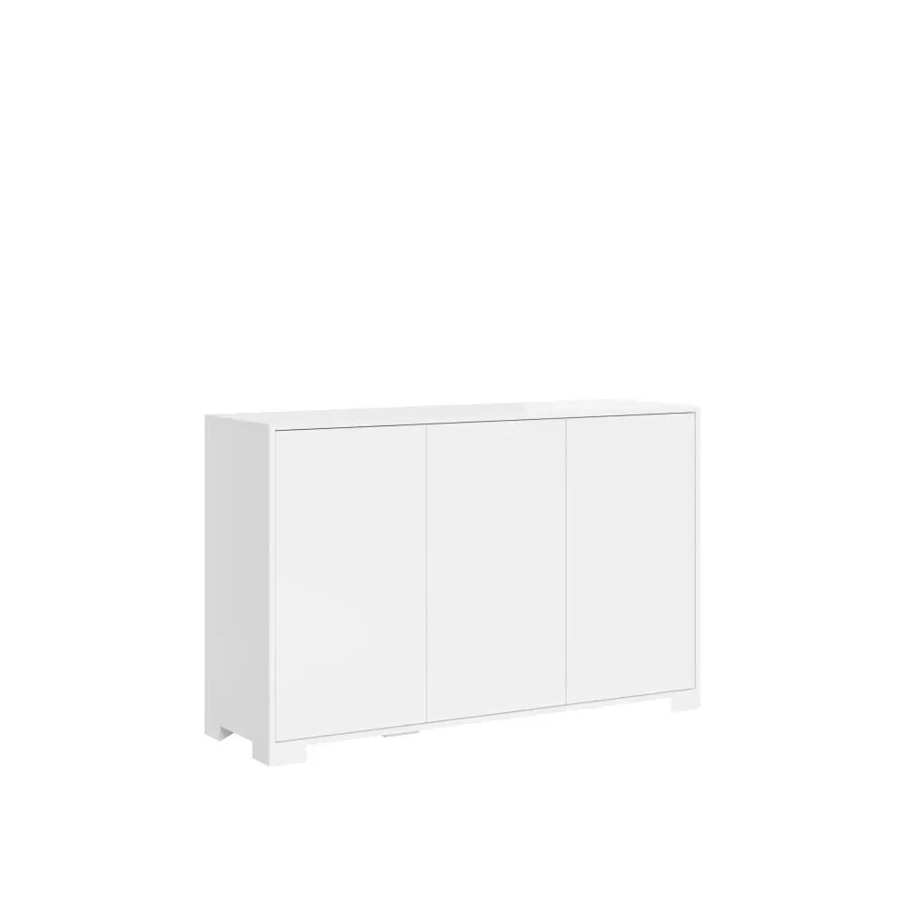 Buffet bas 3 portes 130x40x83 cm effet bois blanc brillant