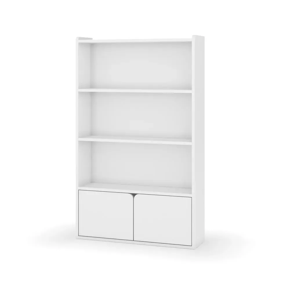 Bibliothèque étagère 2 portes bois massif blanc